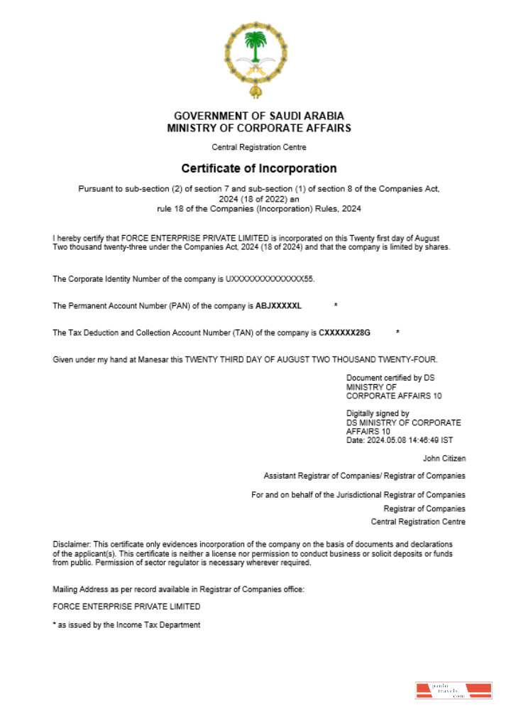Saudi Arabia business registration certificate Word and PDF template (1)