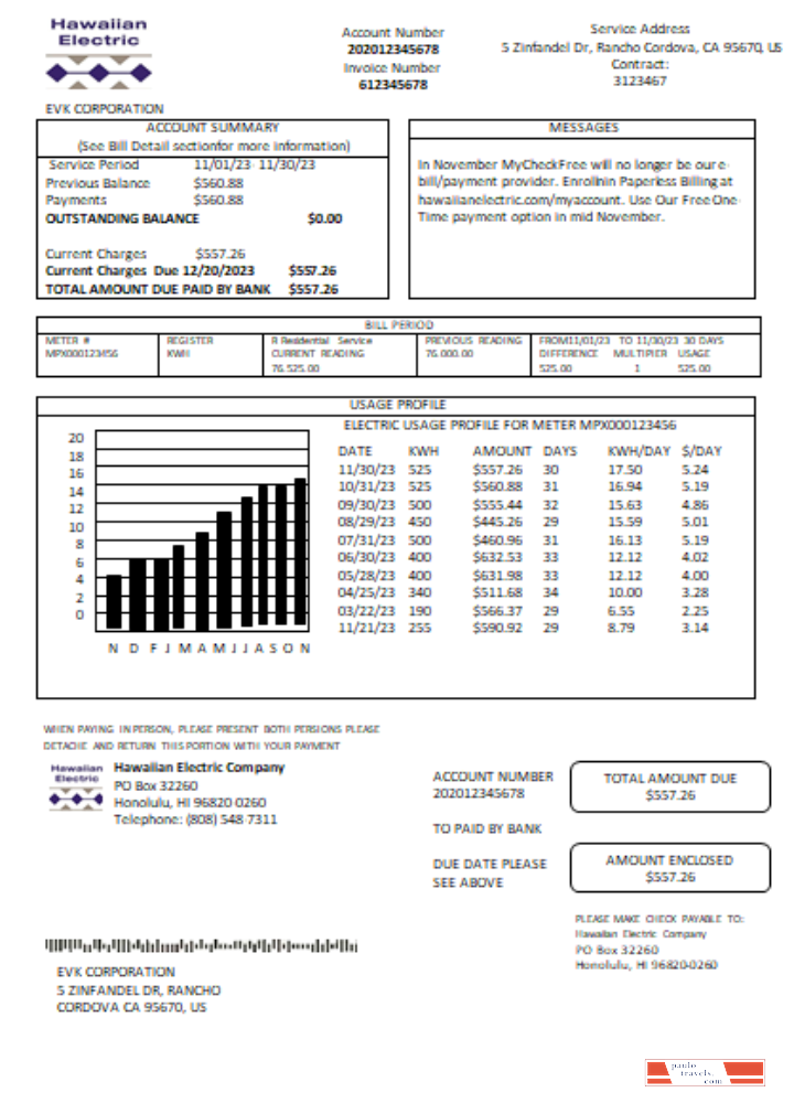 Srp Bill Example.pdf Hawaiian Electric utility business bill, SCR PSD template