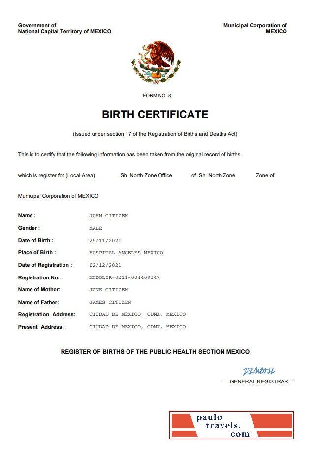 Mexico birth certificate Word and PDF template