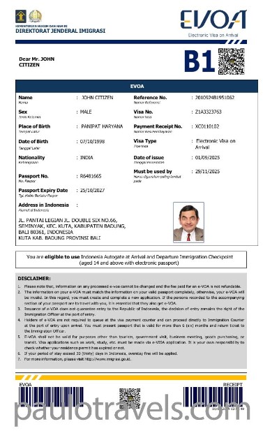 Indonesia e-visa template in Word and PDF formats, version 2