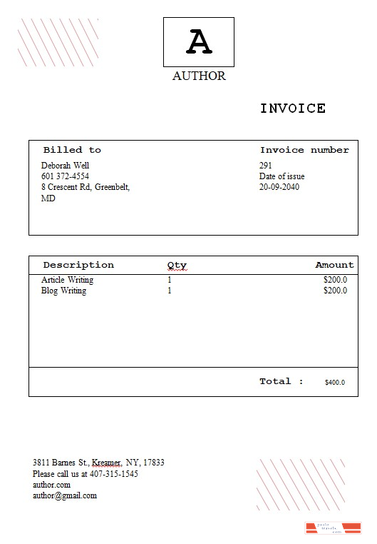 Free Author Invoice Template PSD template