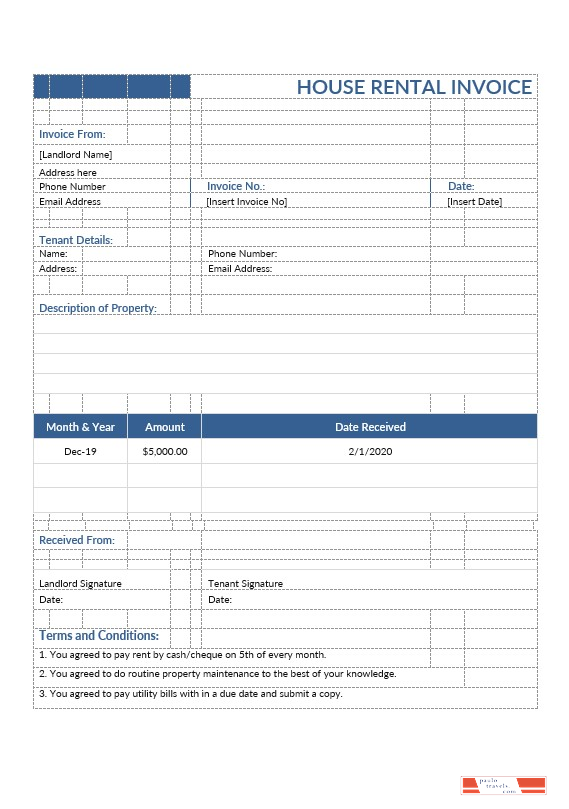 Home Rent Bill Format House Rental Invoice Template PSD template