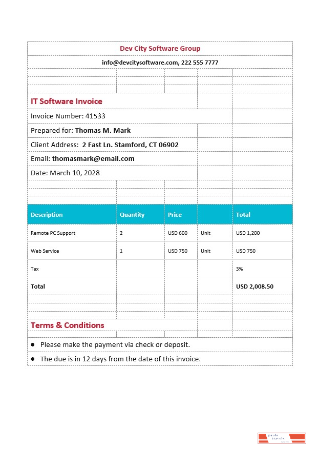 Information Technology Invoice Example.pdf IT Software Invoice Template PSD template