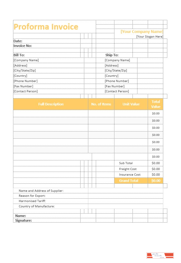 Proforma Invoice Template PSD template