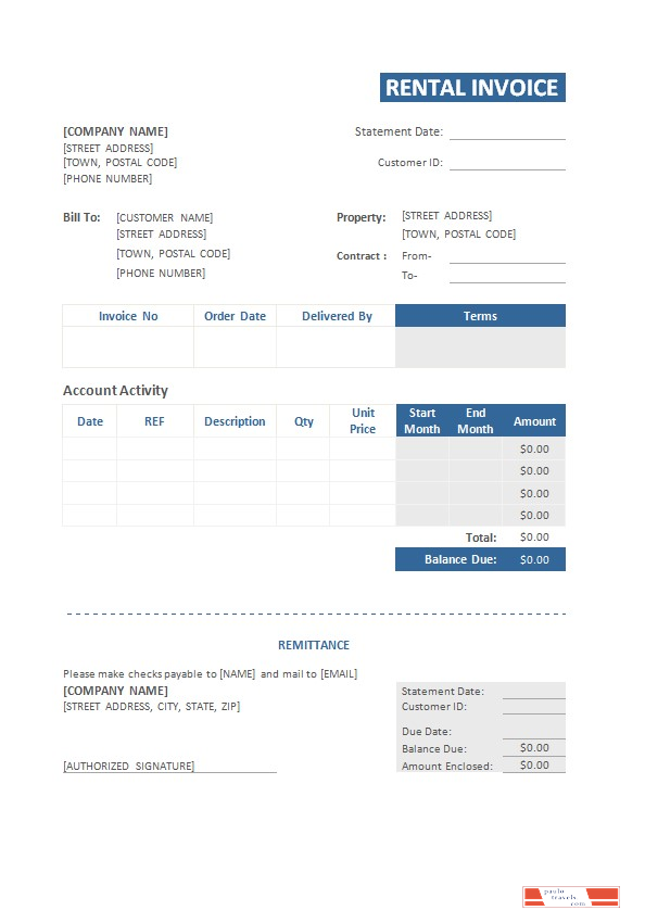 Pg Rental Invoice Format Rental Invoice Template PSD template