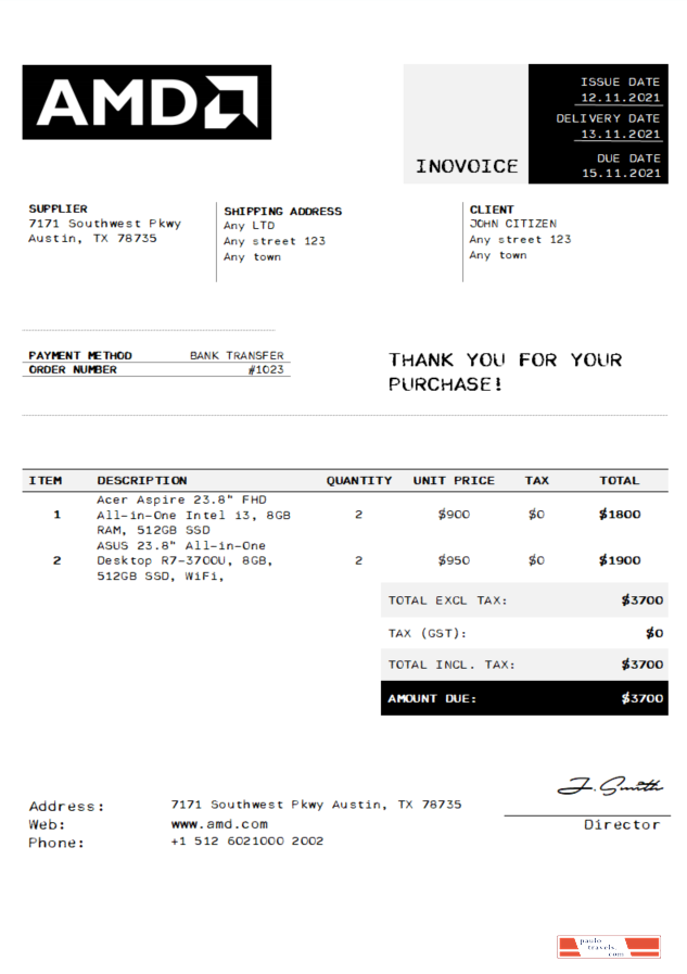 USA AMD invoice PSD template