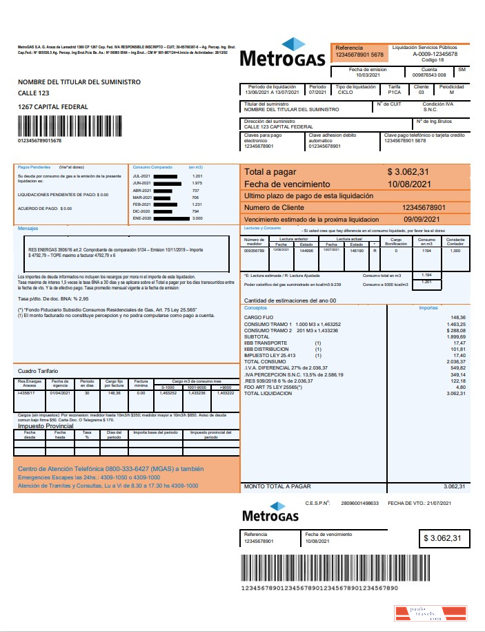 Metro Bill Example Argentina Metrogas easy to fill utility bill template in Word and PDF ...