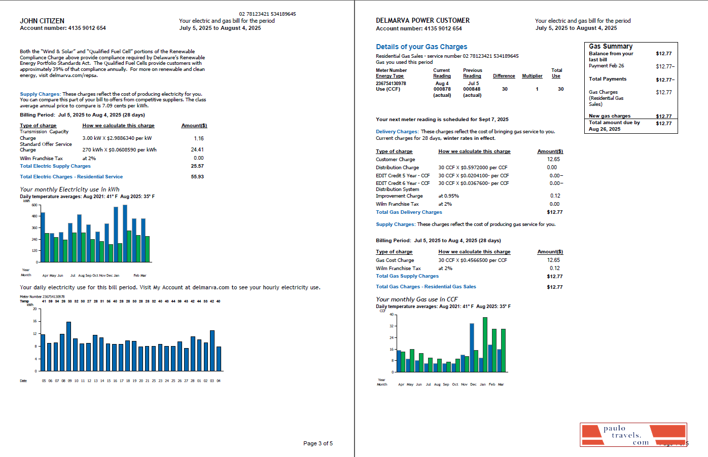 Versant Power Example Bill USA Delmarva Power utility bill template in Word and PDF formats, 5 ...