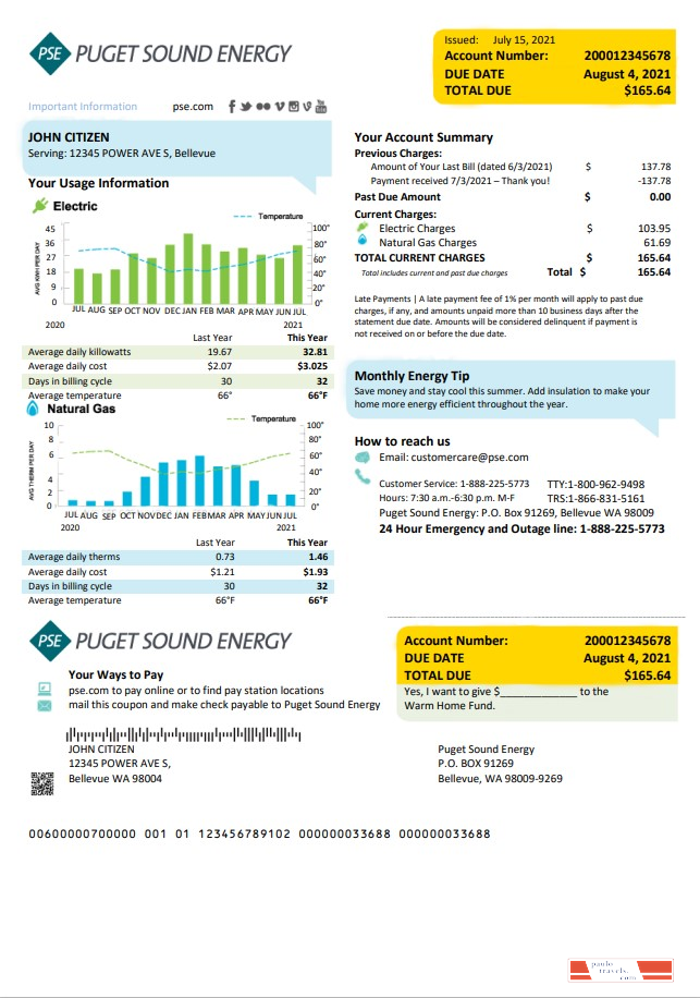 Washington Dc Utility Bill Example.pdf USA Washington Puget Sound Energy utility bill template in Word and PDF ...