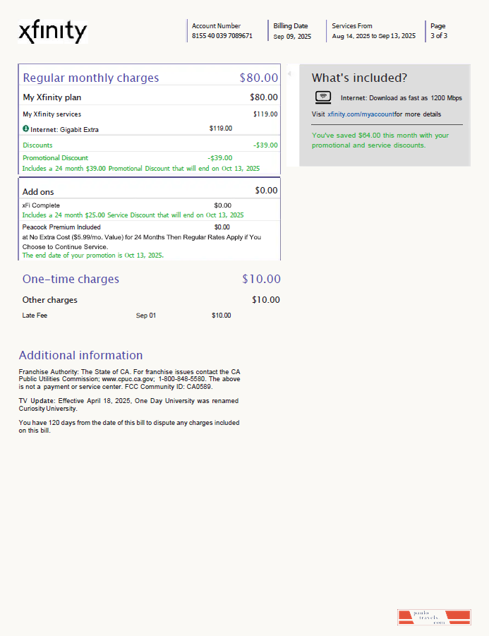 Xfinity Bill Real Example USA Xfinity utility bill template in Word and PDF formats, 3 pages ...