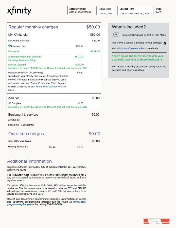 Xfinity Bill Real Example USA Xfinity utility bill template in Word and PDF formats, 3 pages ...